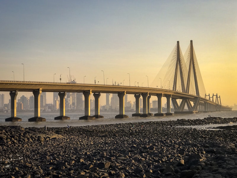 Bandra-Worli Sea Link stretching across the harbour at golden hour